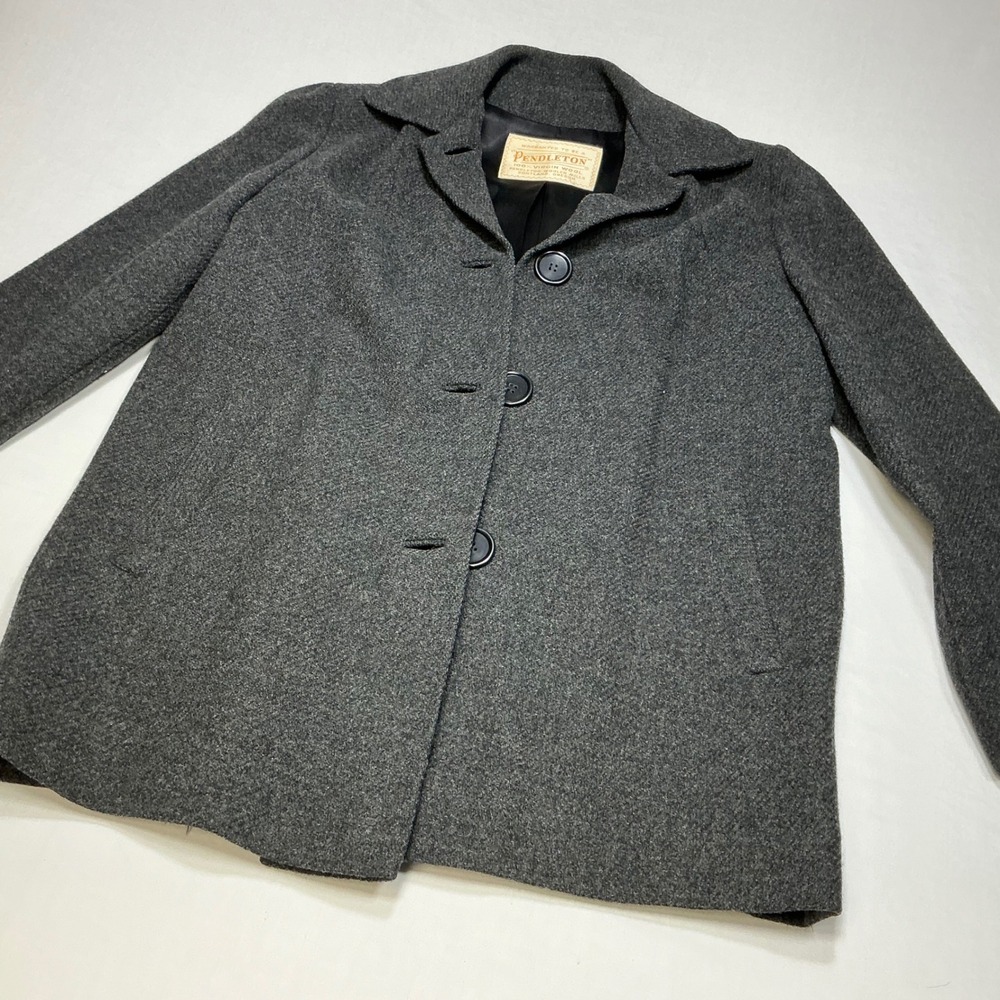 Pendleton Wool Coat Jacket Gray Herringbone Class… - image 4